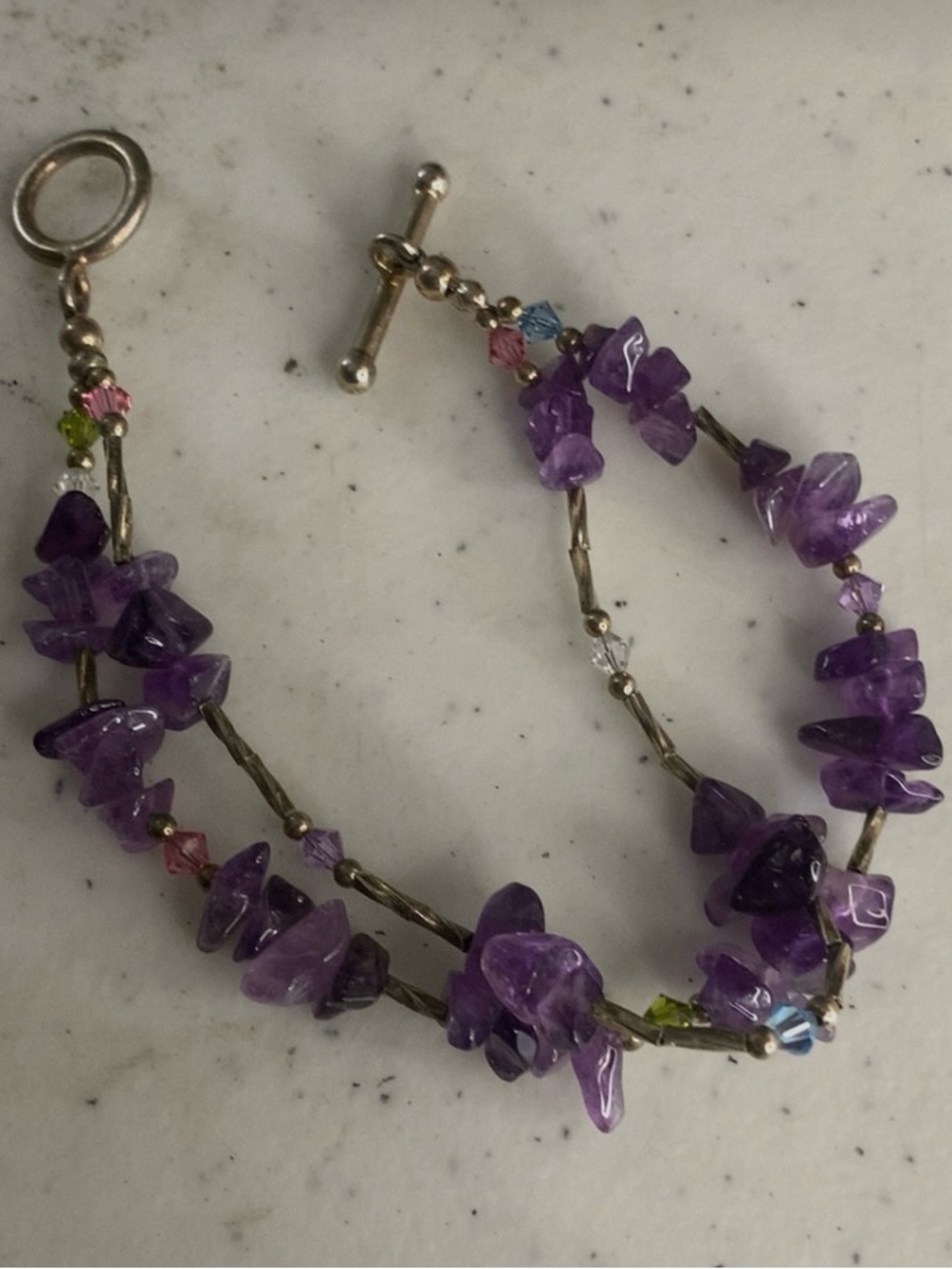 Purple Amethyst Chip Bracelet with Toggle Clasp